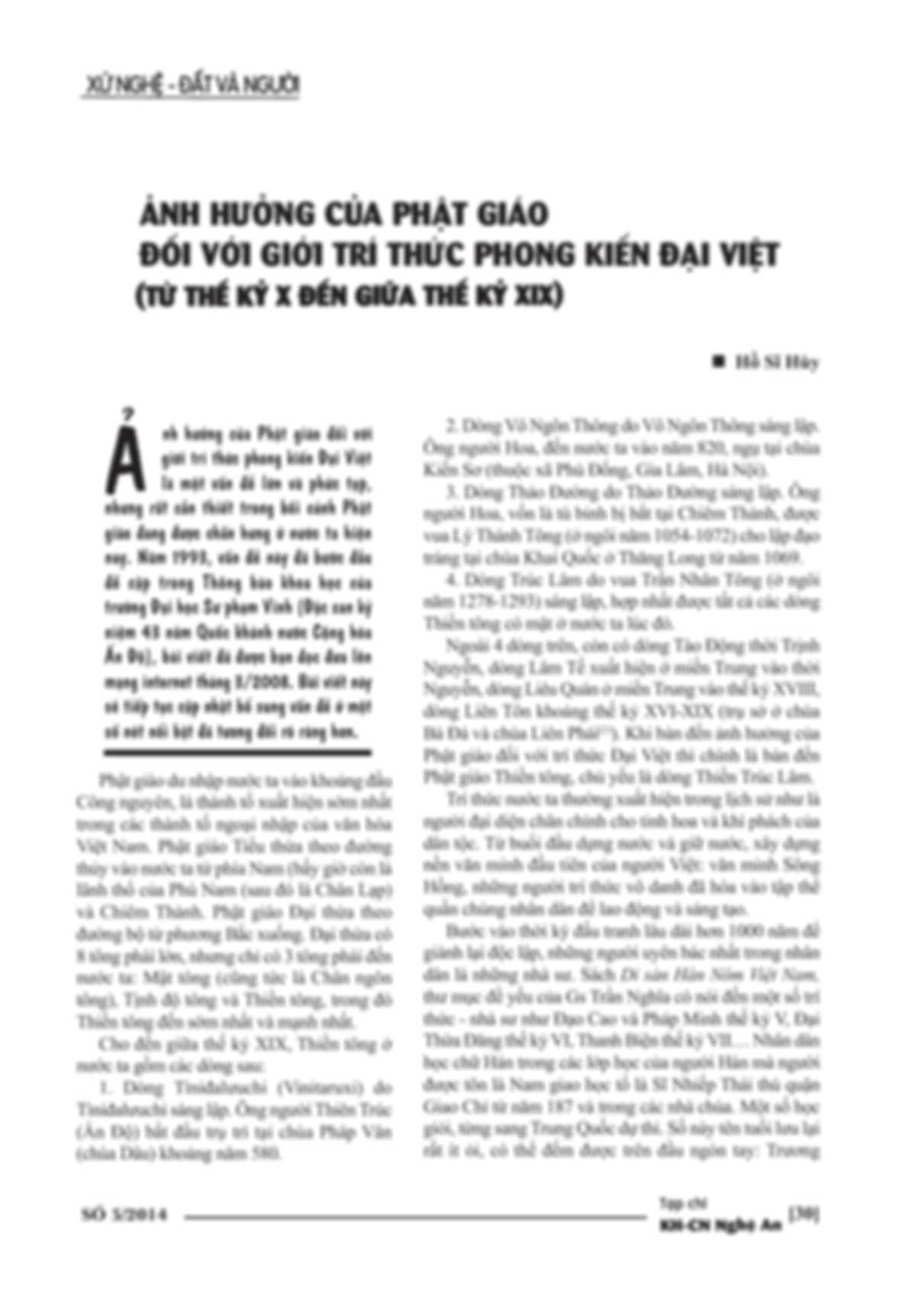 Ảnh Hưởng Của Phật Giáo Đối Với Giới Trí Thức Phong Kiến Đại Việt – Hồ Sĩ Hùy