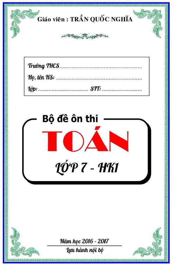 70 Đề Ôn Thi Toán Lớp 7 Học Kỳ 1