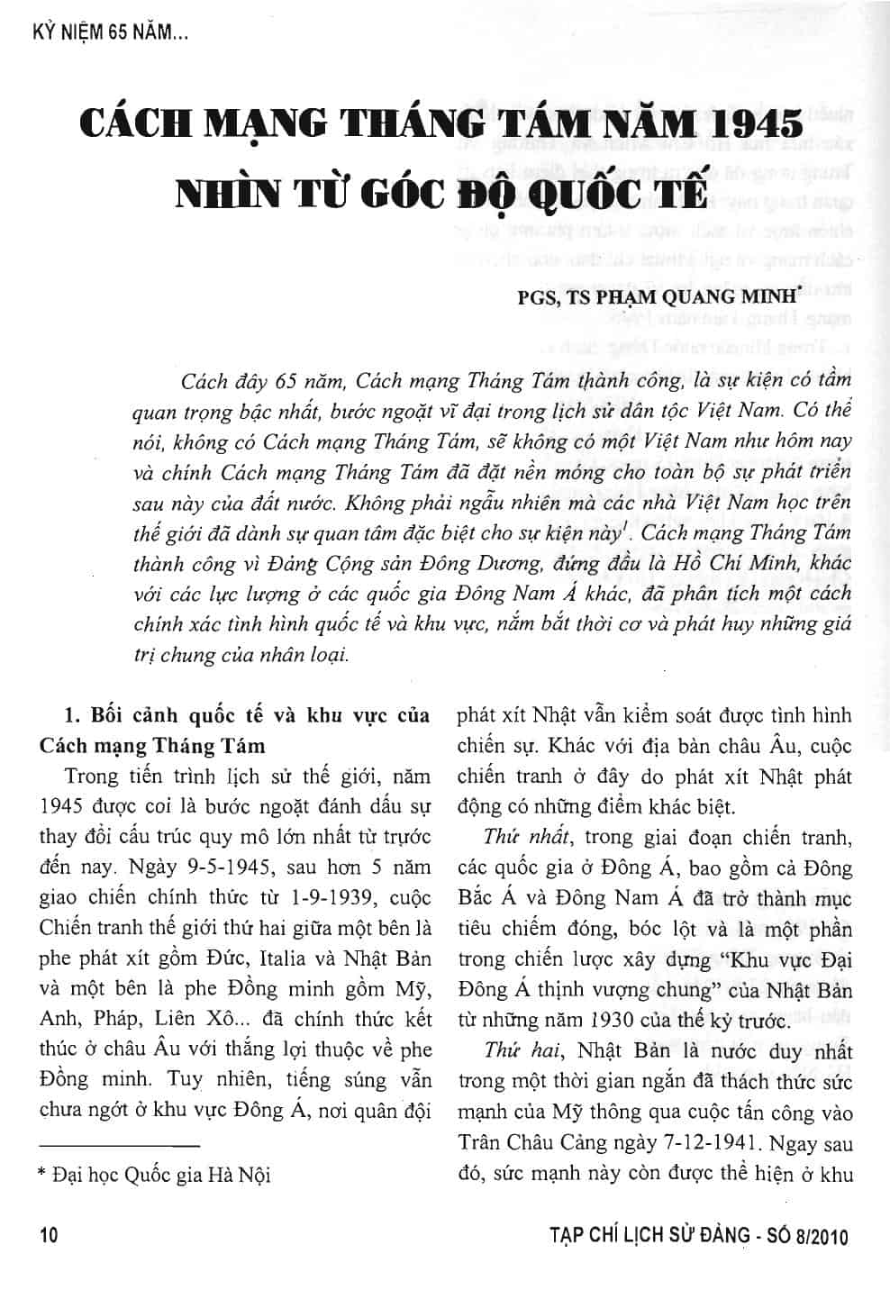 Cách Mạng Tháng Tám Năm 1945, Nhìn Từ Góc Độ Quốc Tế – Phạm Quang Minh