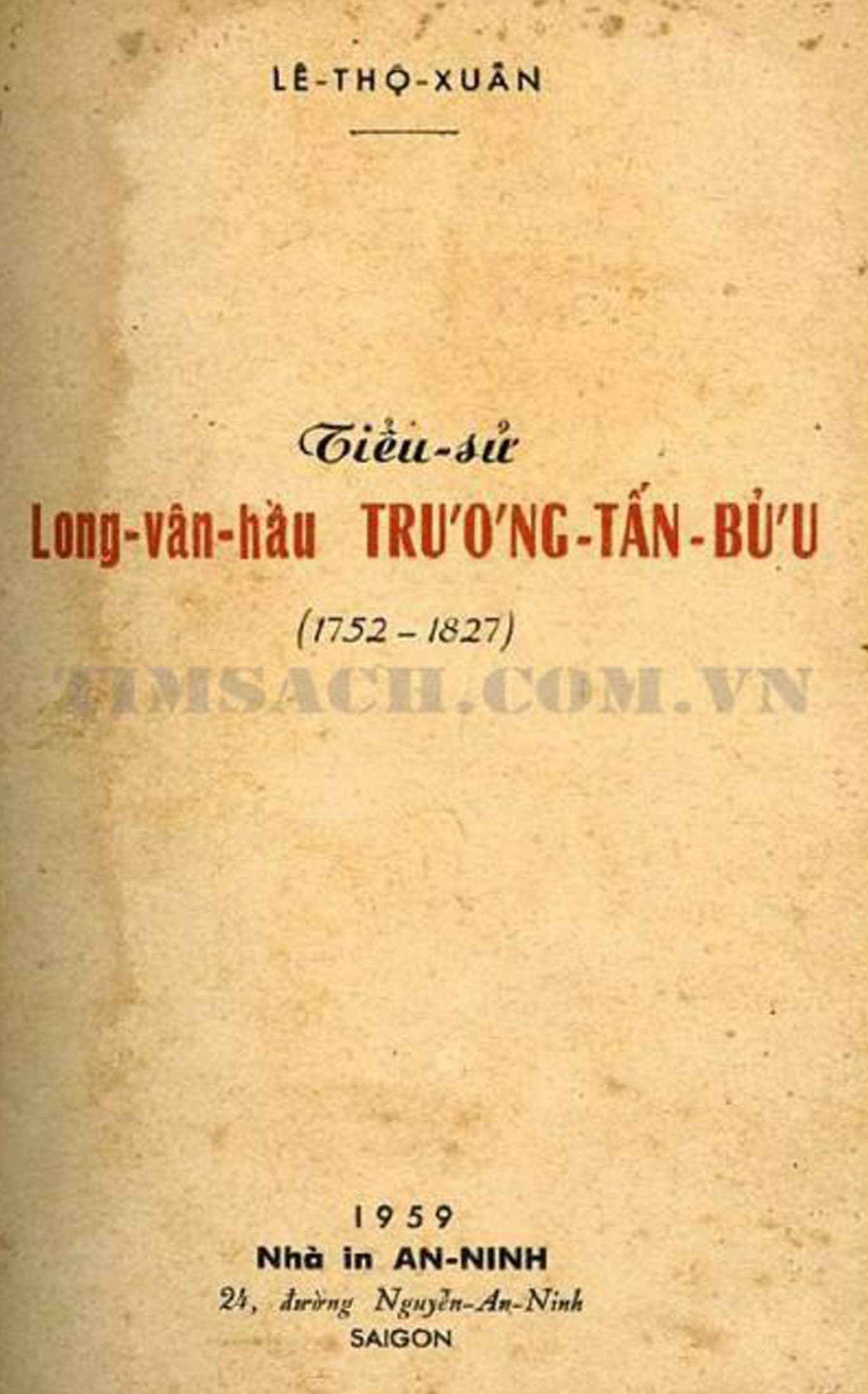 Tiểu Sử Long Vân Hầu Trương Tấn Bửu - Lê Thọ Xuân